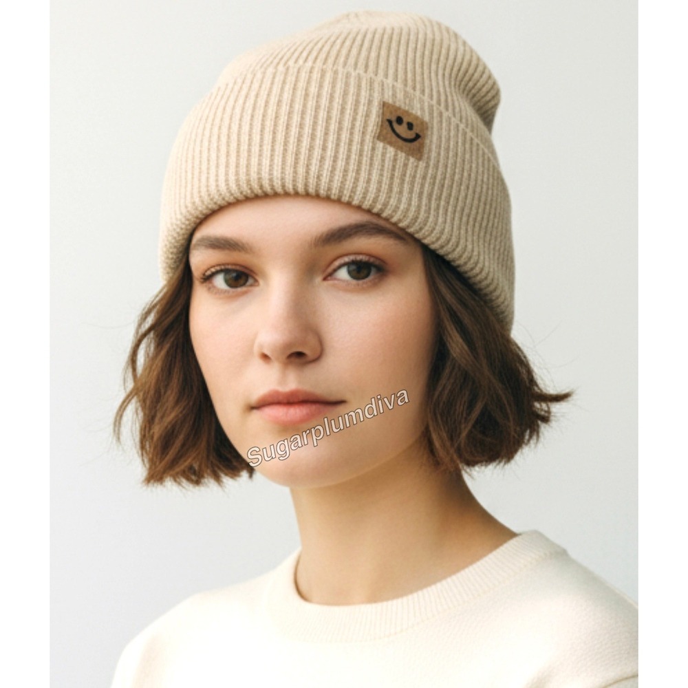 Unisex Winter Cozy Warm Cream Beanie Hat Unisex Knit‎ Machine Washable Acrylic